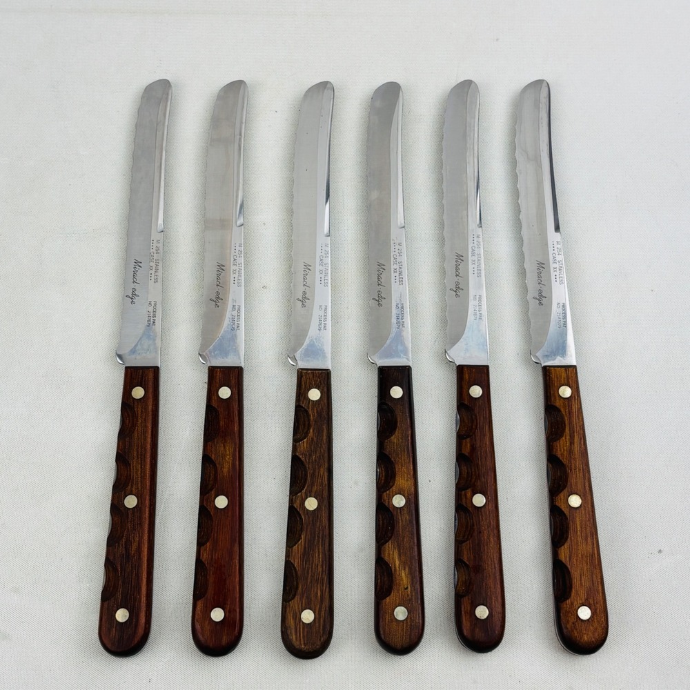 Case Miracl-Edge Steak Knife Set of 6 Serrated Stainless Wood Handle M254